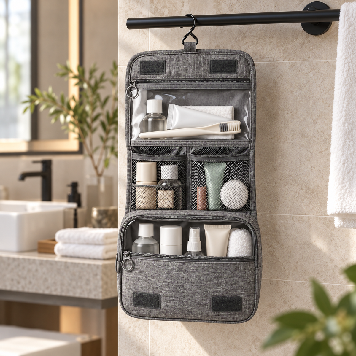 Trousse de toilette suspendue Hanri en tissu Oxford résistant