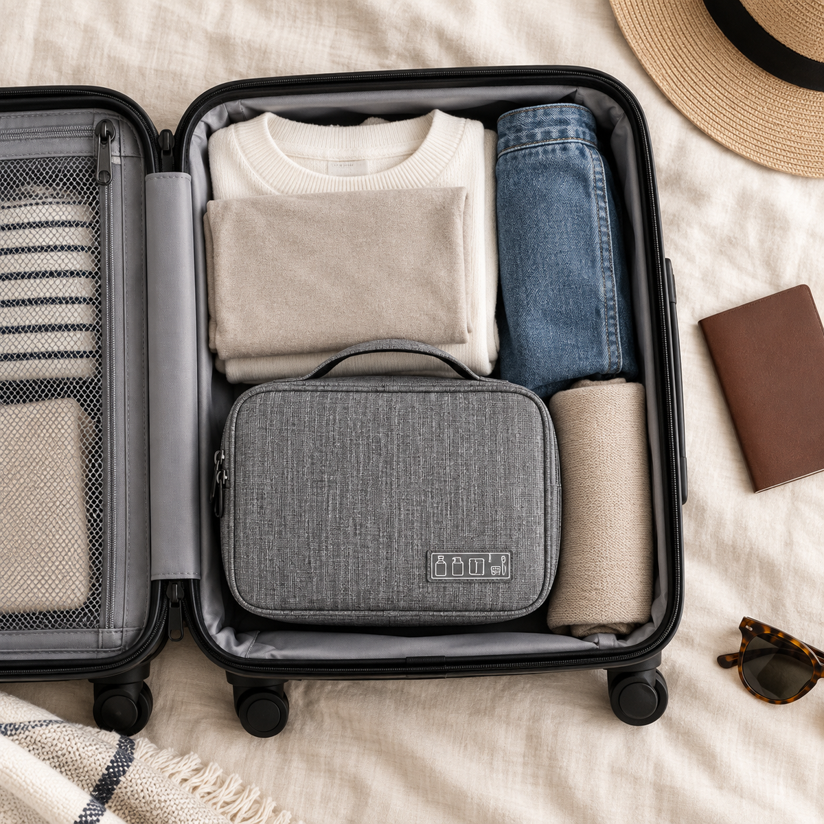 Trousse de toilette suspendue Hanri avec fermeture hermétique et compartiments indépendants